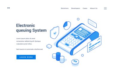 Elektronik kuyruk sistemi servisi web sitesi için grafik afişi