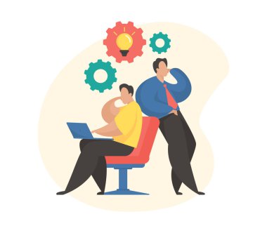 Beyin fırtınası konsept vektör çizimi. İş adamları düşünüyor