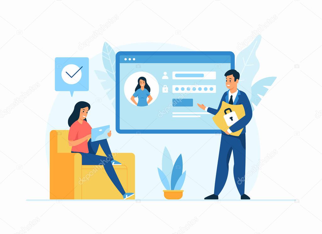 Internet security, personal data protection flat illustration