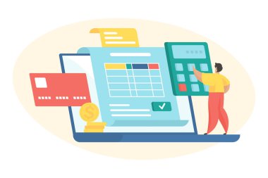 Bütçe planlama düz vektör çizimi. Finansal yönetim. Kişisel tasarruf denetimi