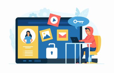 Gizlilik ihlali. Doxing konsepti düz vektör çizimi. Kişisel hassas verilerin yayınlanması