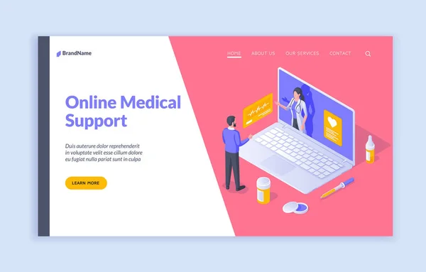 Sitio web para el servicio de asistencia médica del médico en línea — Vector de stock