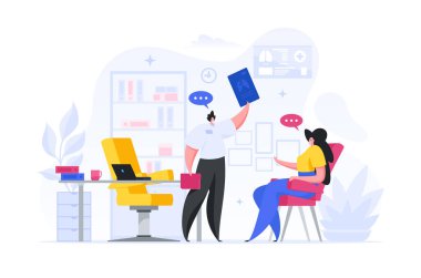 Modern klinikteki randevu sırasında doktor ve hasta