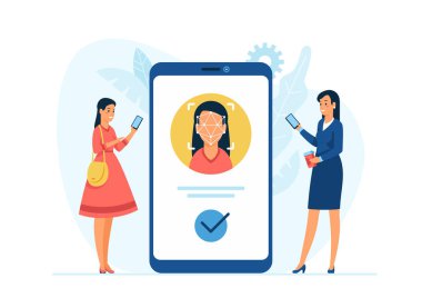 Biyometrik tanımlama konsepti düz vektör çizimi. Yüz tanıma