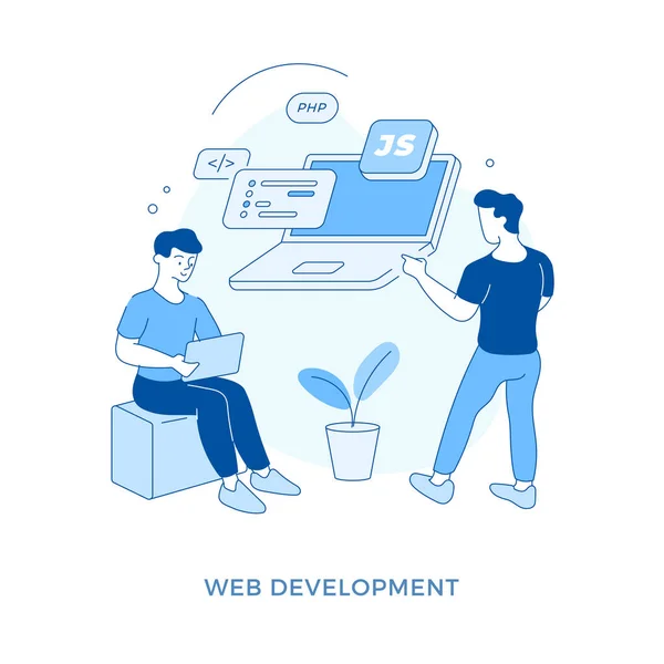 Lineare piatto concetto di sviluppo web illustrazione vettoriale — Vettoriale Stock