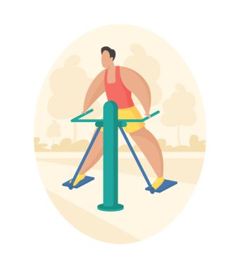 Açık hava fitness ekipmanları düz çizim. Hava kayakçısı