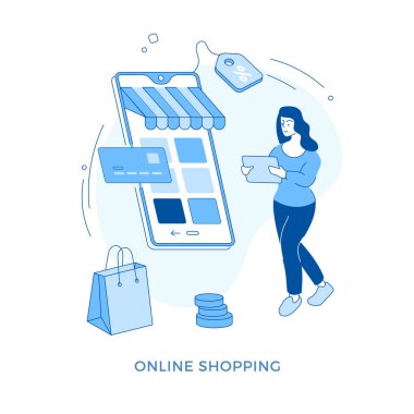 Doğrusal düz online alışveriş konsepti vektör çizimi