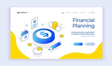 Modern izometrik tasarıma sahip mali planlama odaklı web sitesi