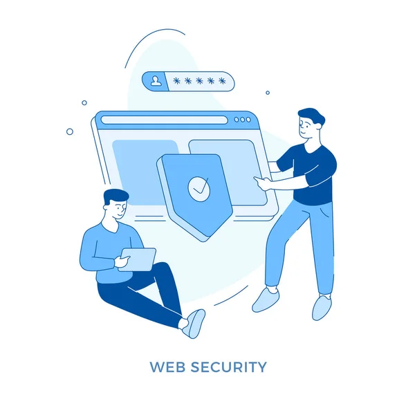 선형 평평 한 웹 보안 개념 벡터 일러스트 — 스톡 벡터