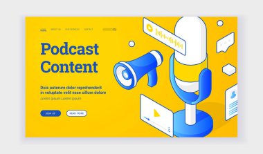 İlginç podcast içeriği reklamları için web pankartı