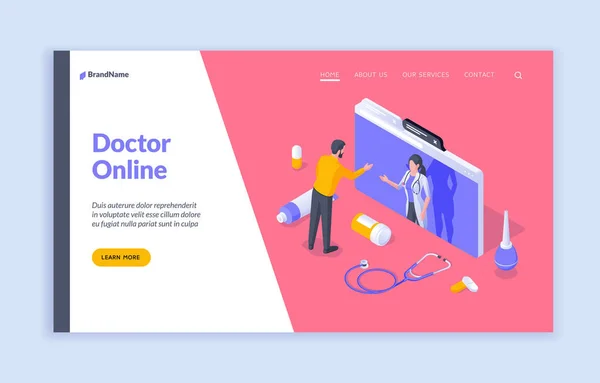 Sitio web con servicio que ofrece consulta médica en línea — Vector de stock