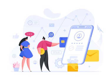 Modern bir çift para transferi için akıllı telefon kullanıyor.