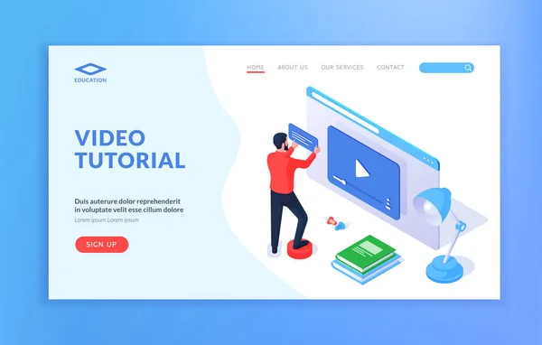 Promóciós honlap, amely tájékoztatást nyújt a video tutorials — Stock Vector