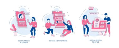 Yaratılış profili ve iletişim sosyal ağları ayarlandı. İnsanlar avatar ve verilerle çevrimiçi hesap yapıyor