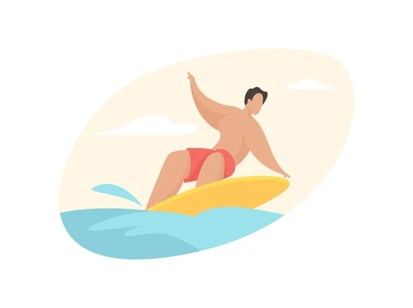 El surfista agarra olas. Descanso activo con salto de agua extremo — Vector de stock