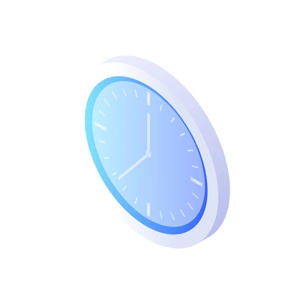 Stěnové hodiny s ciferníkovým izometrickým vektorem. Stylový modrý kruh s bílými čísly a pouzdrem. — Stockový vektor