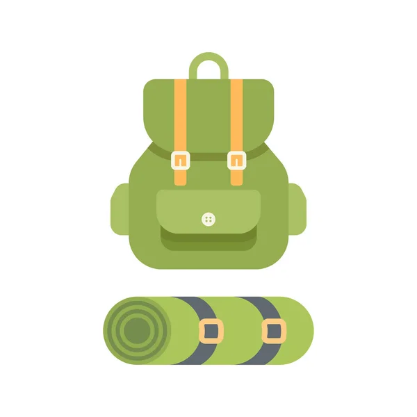 Camping mochila de viaje para la aventura al aire libre. Ilustración vectorial plana aislada sobre fondo blanco — Vector de stock