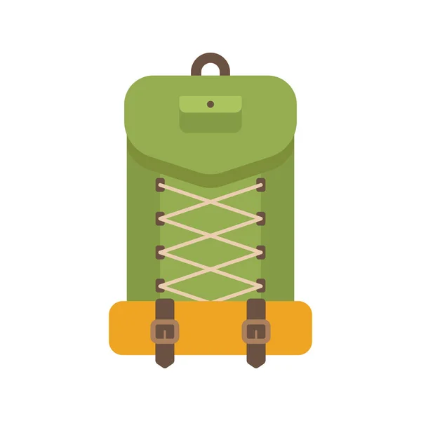 Camping travel backpack for outdoors adventure. Flat vector illustration isolated on white background — Stock Vector