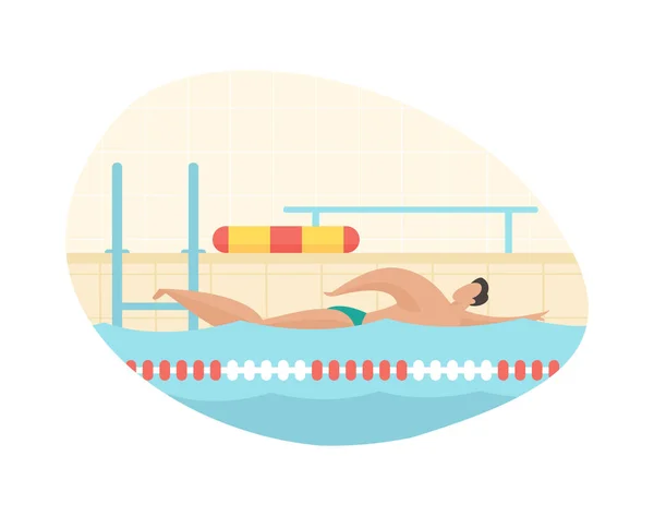 Velocidade de natação na piscina. Homem muscular nada rápido em estilo crawl —  Vetores de Stock