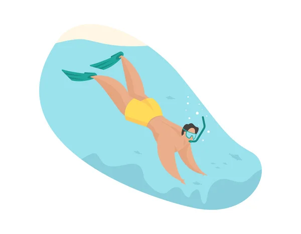 Hombre haciendo snorkel. Buceo extremo con inmersiones cortas — Vector de stock