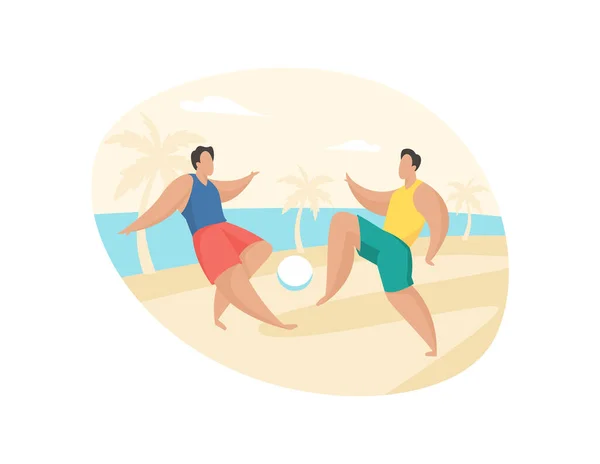 Die Leute spielen Beachsoccer. Aktive Sportarten Meer Sandküste — Stockvektor