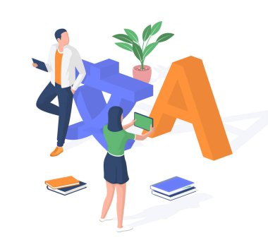 Öğrenciler için modern dijital eğitim. Tabletleri olan öğrenciler yeni eğitim materyalleri çeviriyor