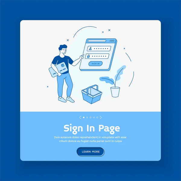 Login page for personal web account. Man enters password into online application — Stock Vector