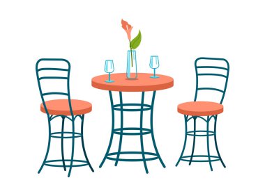 Modaya uygun bükülmüş sandalyeler ve yemek masası. İskandinav tarzında modern arkadaş çevresi