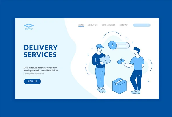 Servicios de entrega modernos. Servicios logísticos rápidos con pago sin contacto. — Vector de stock