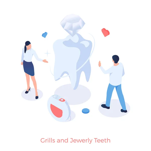 Grelhas e dentes de jóias. Odontologia estética com diamante — Vetor de Stock