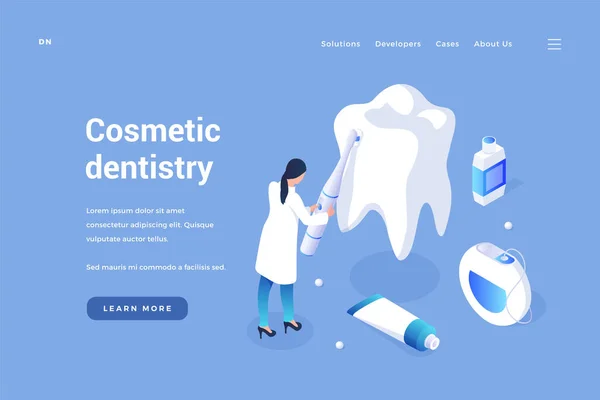 Cosmetische curatieve tandheelkunde. Tanden bleken en voorkomen van tandvlees en email — Stockvector