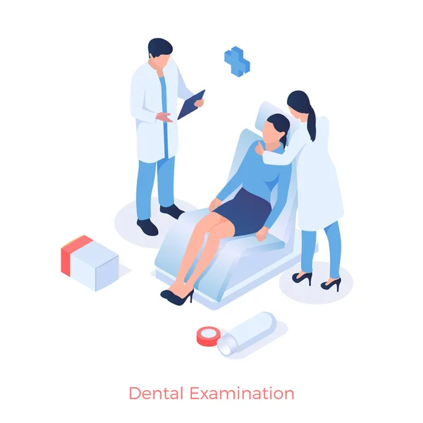 Examen dental y profilaxis. El médico examina a los pacientes boca Ilustración De Stock