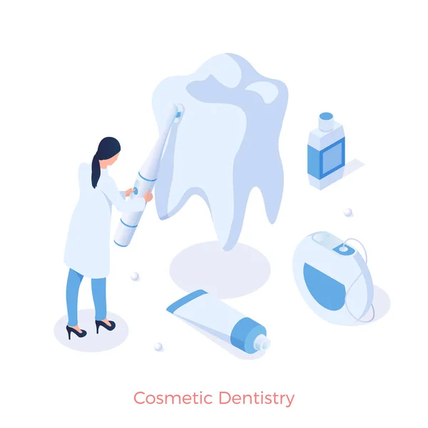 Odontología estética cosmética. Blanqueamiento dental y prevención de encías y esmalte Vector de stock