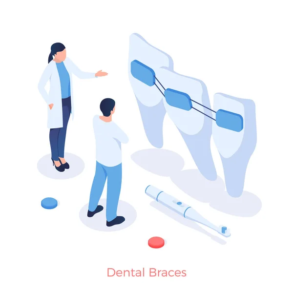 Frenos estomatológicos dentales. Los médicos revisan la calidad de los engranajes de cabeza y la mejora en la picadura Gráficos vectoriales