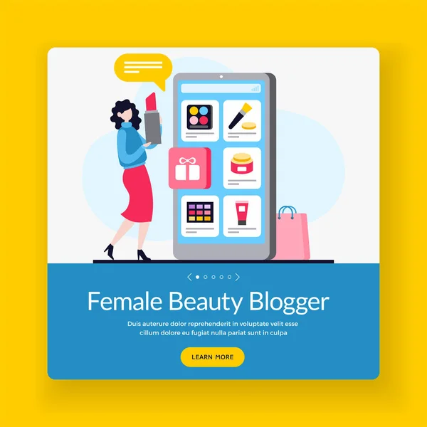 Kobieta blogerka piękności. Komunikat o nowych trendach odzieżowych i kosmetycznych Grafika Wektorowa