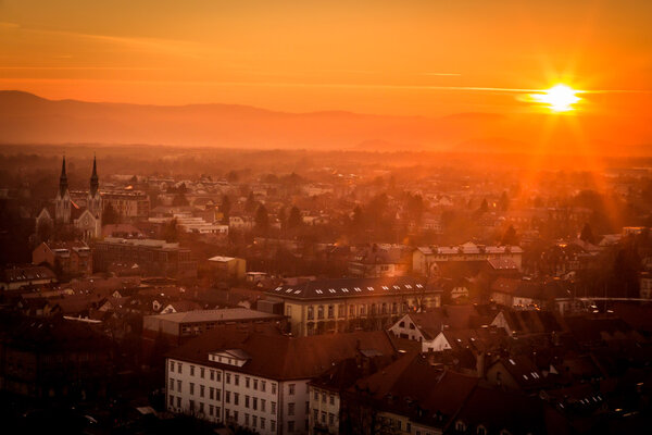 Evening in the city of Ljubljana