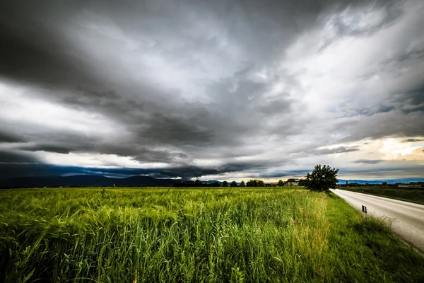 Bouře nad poli — Stock fotografie