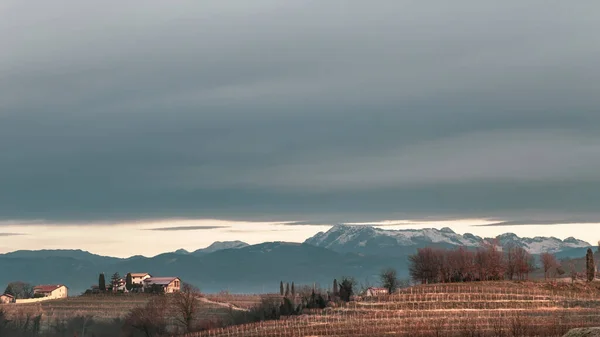 Foggy Winter Sunrise Collio Friulano Italy — Stock Photo, Image