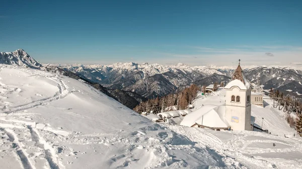 Sanctuaire Lussari Entre Les Sommets Tarvisio Dans Les Alpes Italiennes — Photo