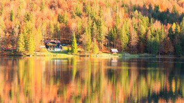 Renkli bir sonbahar günü, Ekim öğleden sonra gölde