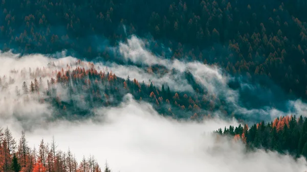 Clouds in the valley under the peak of Julian Alps