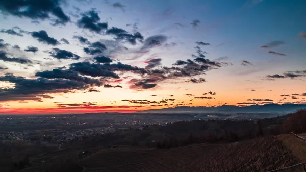 Pôr Sol Inverno Vinha Savorgnano Friuli Venezia Giulia Itália — Fotografia de Stock