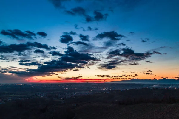 Tramonto Invernale Nel Vigneto Savorgnano Friuli Venezia Giulia — Foto Stock