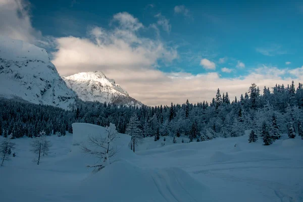 Vale Strugova Monte Mangart Para Uma Bela Experiência Esqui Província — Fotografia de Stock