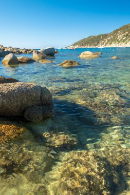 Cala Pira 'da yaz günü, Sardegna' nın güneydoğusunda güzel bir koy.