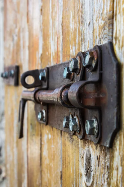 Vecchio grassetto su una porta di legno — Foto Stock