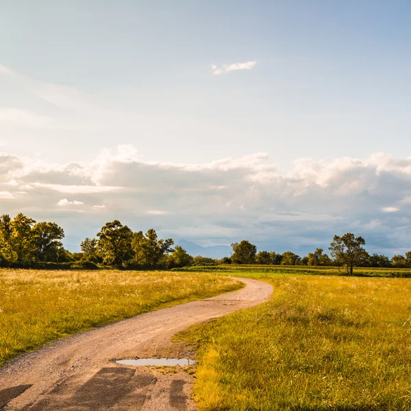 Landweg door de velden — Stockfoto