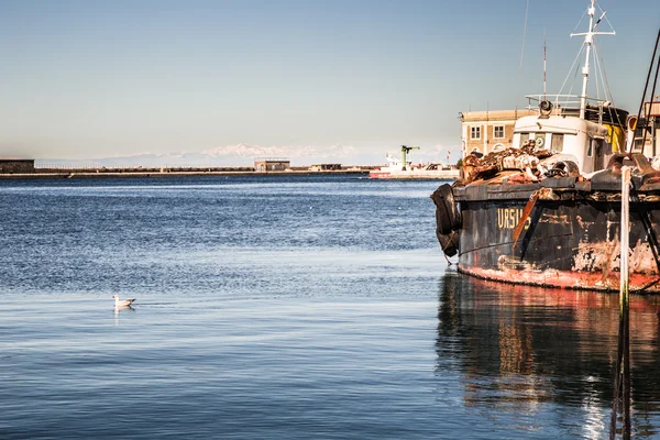 Una vieja grúa en el puerto de Trieste — Foto de Stock