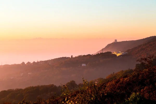 Foggy sunset in the bay of Trieste — Stock Photo, Image