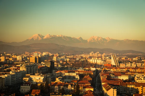 Sunset on the city of Ljubljana — Stock Photo, Image